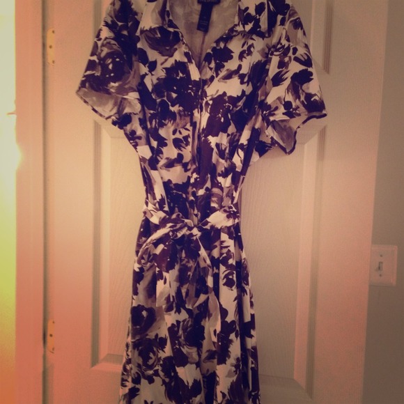 Black and white floral button down dress