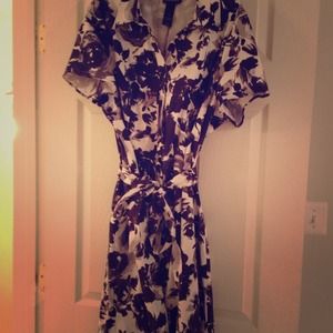 Black and white floral button down dress