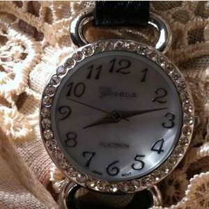 Geneva designer leather fashion wrap watch (black)