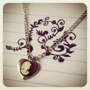 Silver Plated Heart Charm Cameo Necklace
