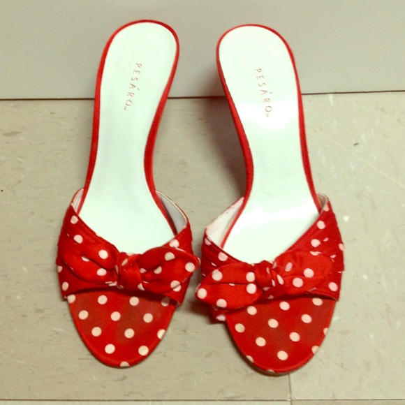 Red and white polka dot heels