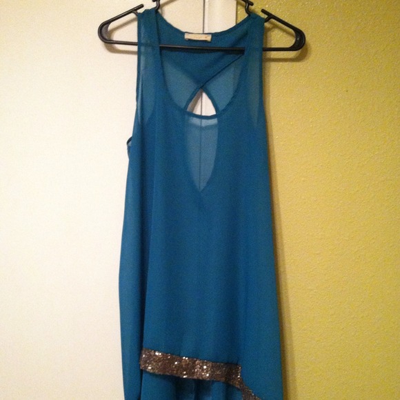 TRADED!!High low sheer sequin top