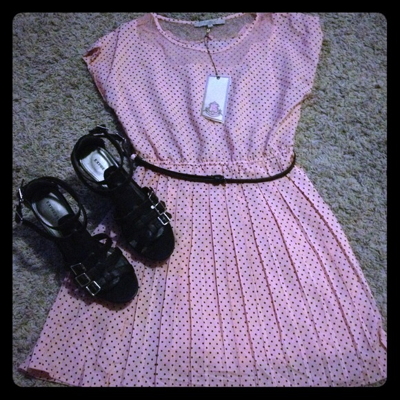 Pink and black polka dot dress