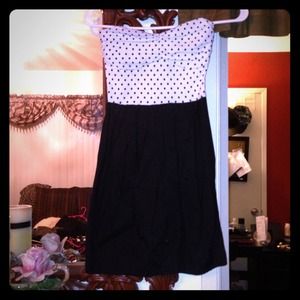 White polkadot top black tube dress