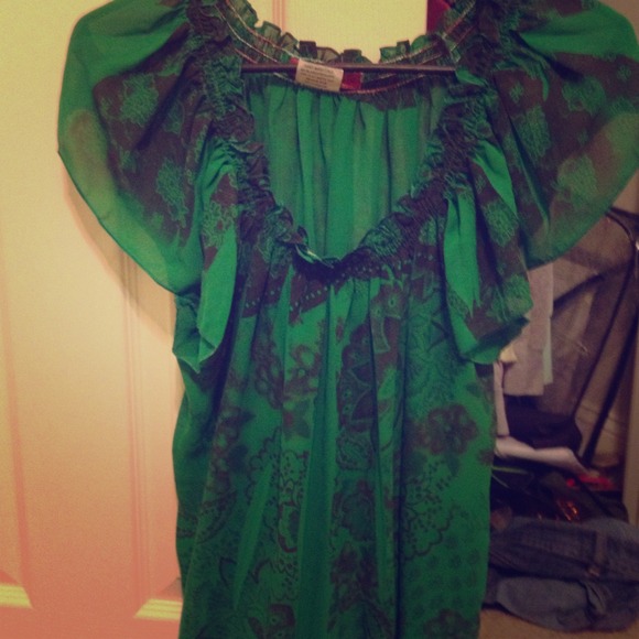 Green and brown print top