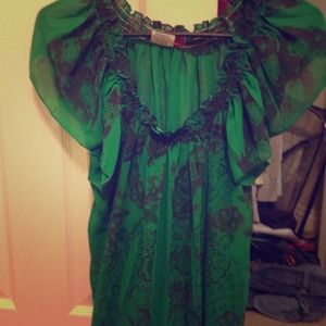 Green and brown print top