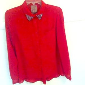 Red studded button up