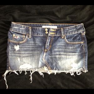 Dark denim destroyed mini skirt