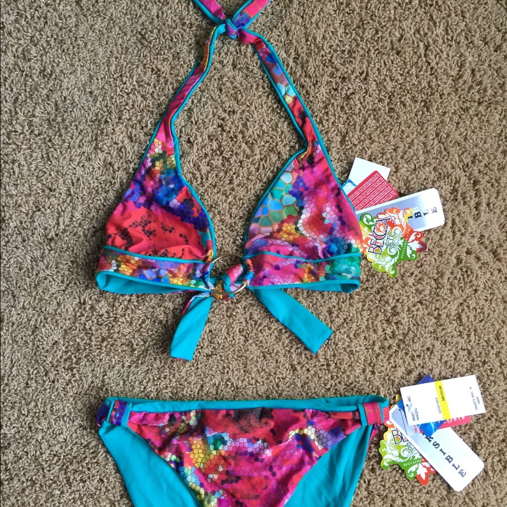 Mosaic stunning BECCA REVERSIBLE bikini!  NWT!