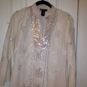 Cream and silver sequin Asian inspired top.