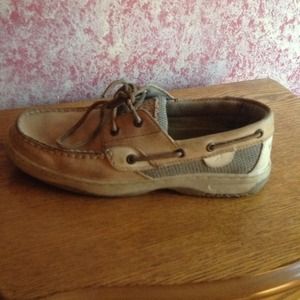 Tan Sperry top sider.