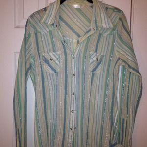 Size L gauzy striped beach top!
