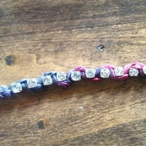 Rhinestone bracelet with hand dyed ribbon.
