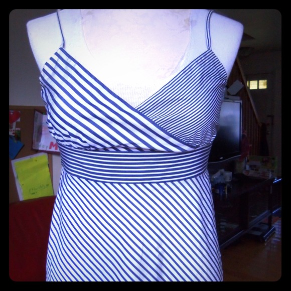 "SOLD" spaghetti straps blue & white striped dress