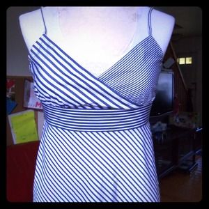 "SOLD" spaghetti straps blue & white striped dress