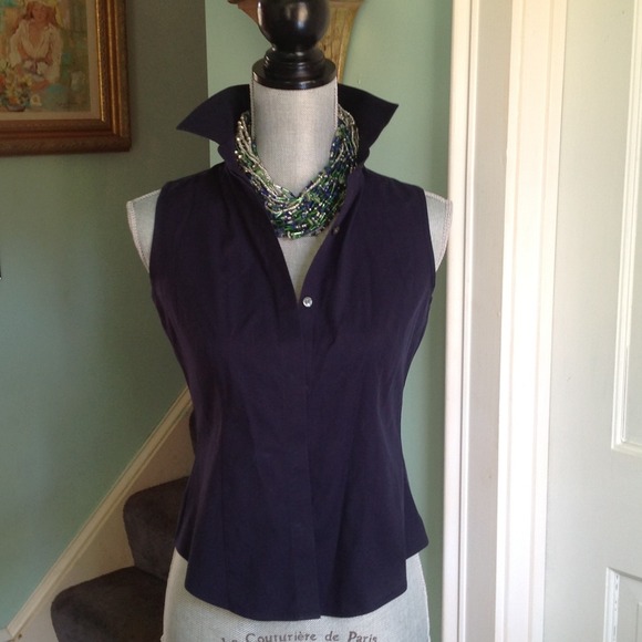 Talbots navy sleeveless blouse NWT
