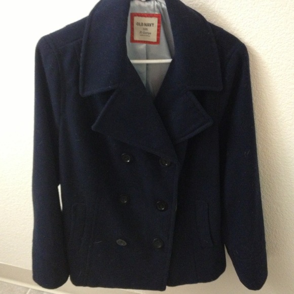 Navy blue double button wool pea coat