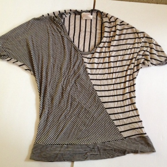 Black and taupe stripe top small