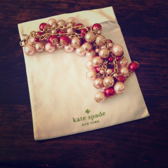 Worn once! Kate Spade maroon & pink charm bracelet
