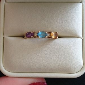 Price ⬇14k amethyst,blue topaz dia & citrine ring