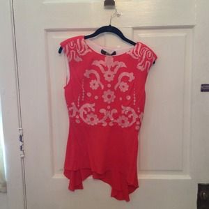 Peplum sleeveless tomato red top