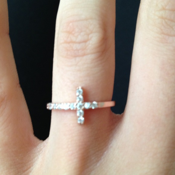 Jewelry - Rose gold cubic Zirconia sideways cross ring
