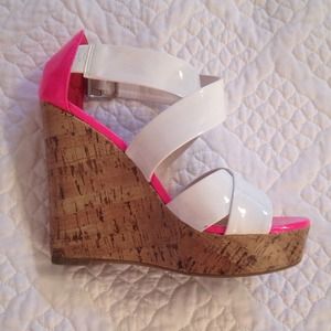 Madden Girl hot pink and white wedge