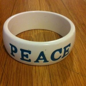 Large White and Teal "Peace" Bangle