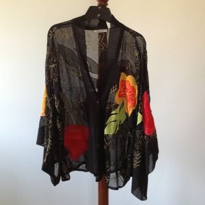 Sheer black shawl with silk beaded flowers!
