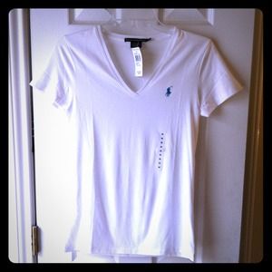 NWT White Polo v-neck t-shirt aqua polo medium
