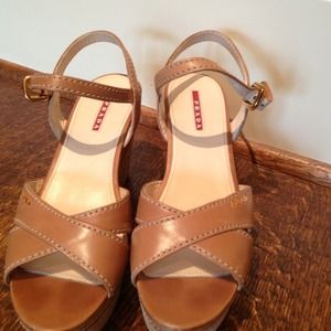 Beautiful tan prada wedge sandals worn twice.