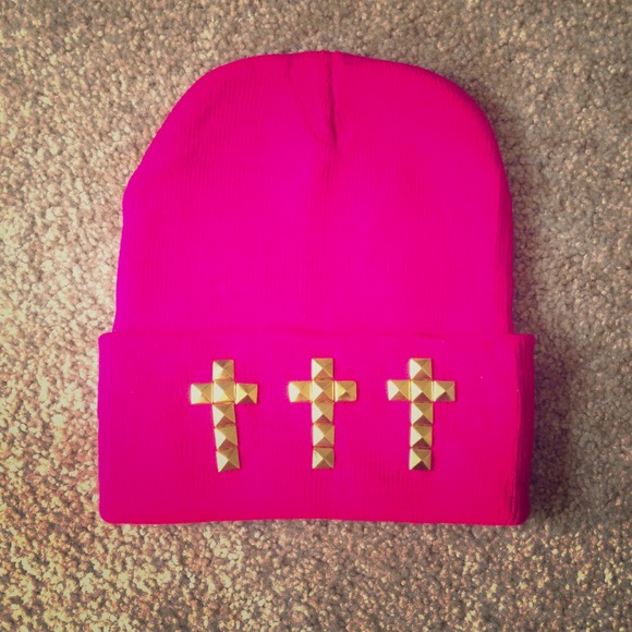 Accessories - 🎉HP🎈🎉 Dark Pink / Magenta Cross Beanie Skully💂