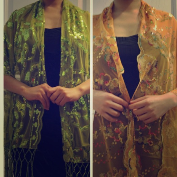 Bundle Orange and light green sequin scarf.