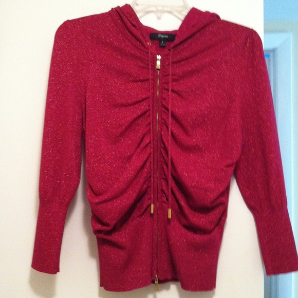 Express Tops - Expess dark pink sparkle zip up stretch hoodie