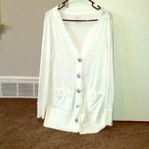 Long,White,Gap sweater, with silver buttons.