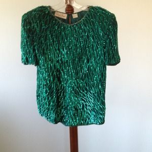 Vintage emerald vine sequined shirt!