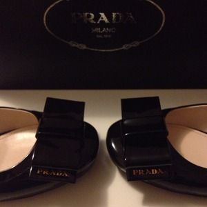 Prada Patent Leather Black Bow Flats