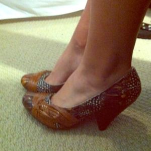 Brown fun short heels.