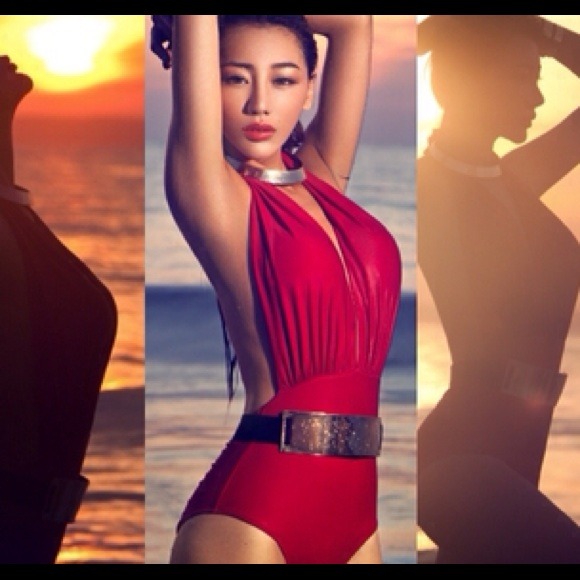 Cherry Red Halter one piece swimwear
