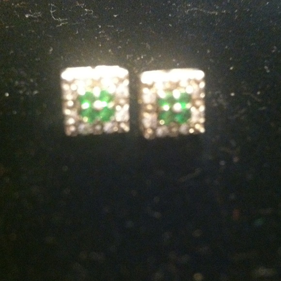 Sterling silver emerald and white topaz earrings.