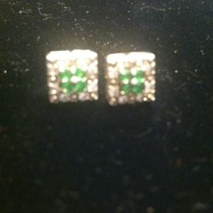Sterling silver emerald and white topaz earrings.