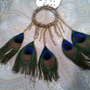 Aldo gold chain and peacock feather earrings