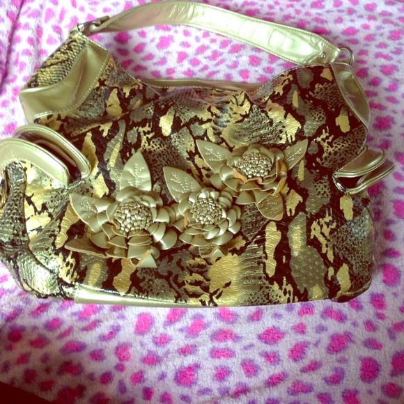 Gold/Black Snakeskin with Flowers Purse