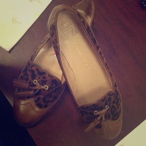 Etienne Aigner leopard and brown leather moccasins