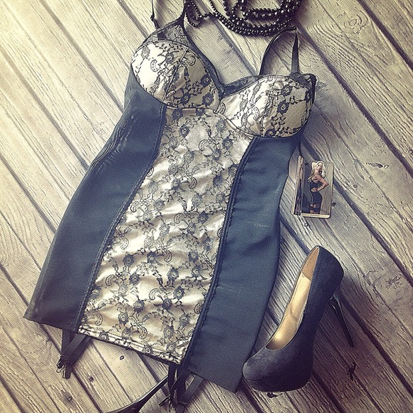 Cream and black lace chemise