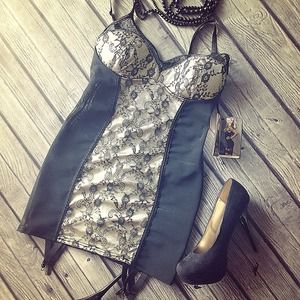 Cream and black lace chemise