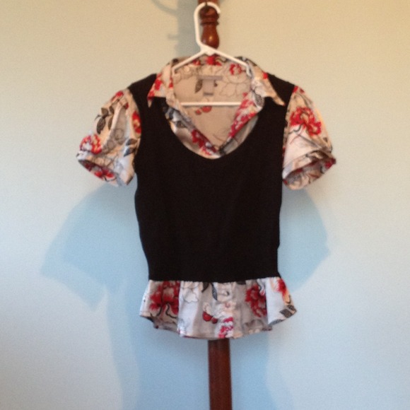 Silk white blouse with black sweater
