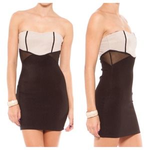 🆕Beige Tube Dress with Mesh & Binding