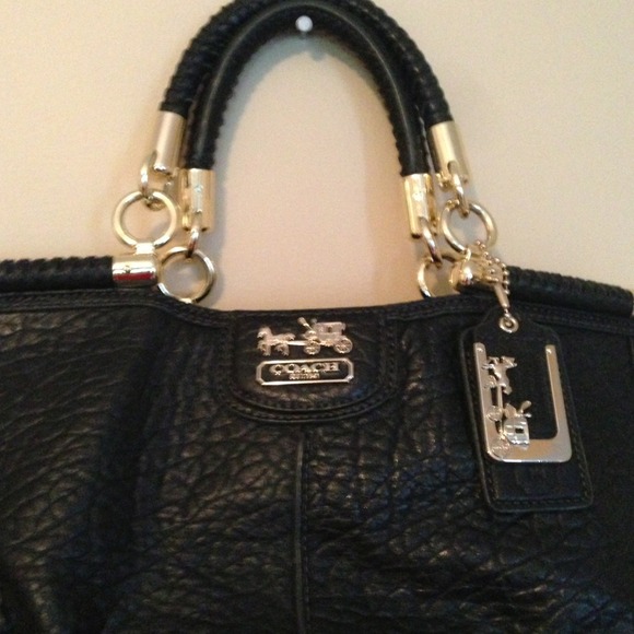 Black leather coach handbag. - Picture 2 of 4