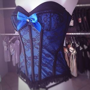 Blue and black corset